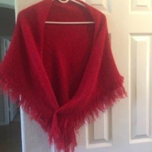 VTG BAAR BEARDS red shawl 40" SQ